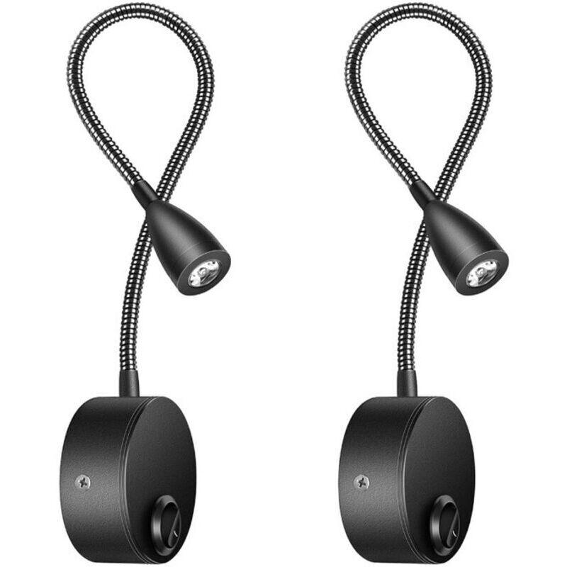 Applique murale liseuse LED 2 pack - Lampe chevet à col de cygne, 3W, 3000K blanc chaud - Lumière de lecture élégante par