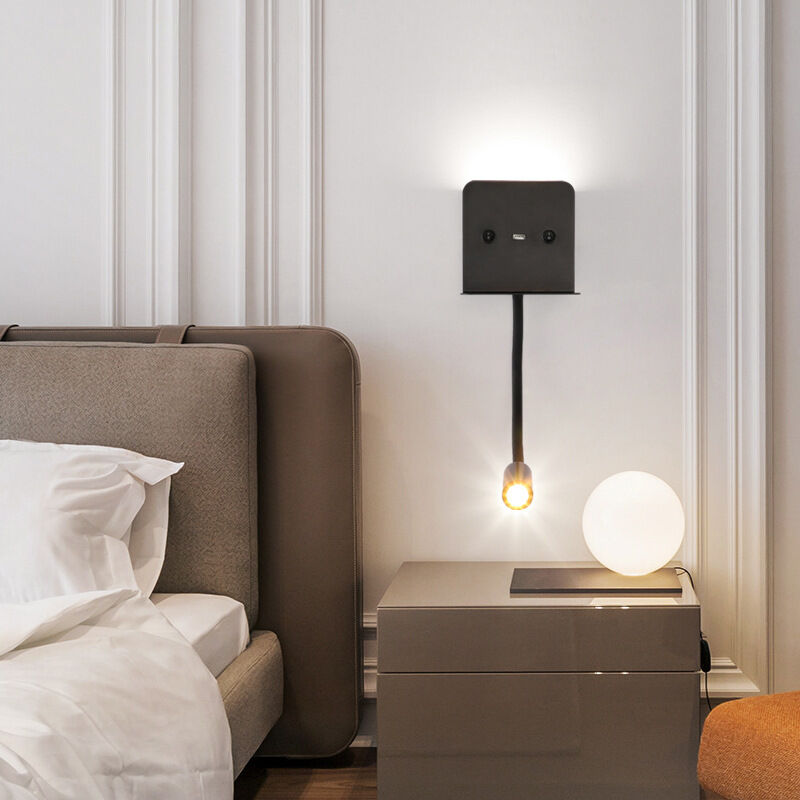 Tuserxln - Applique murale + liseuse led 3W + 6W avec port usb - noir