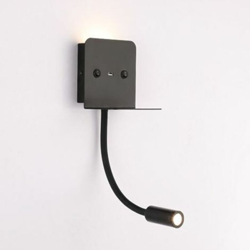 Applique murale + liseuse led 3W avec port usb Noir - Noir