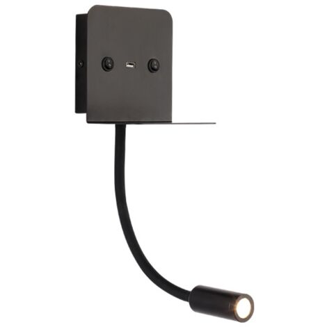 Applique murale + liseuse led 3W avec port usb Noir - Noir