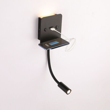BARCELONA LED Applique murale + liseuse led "Slange" 3W + 6W avec port usb - Noir