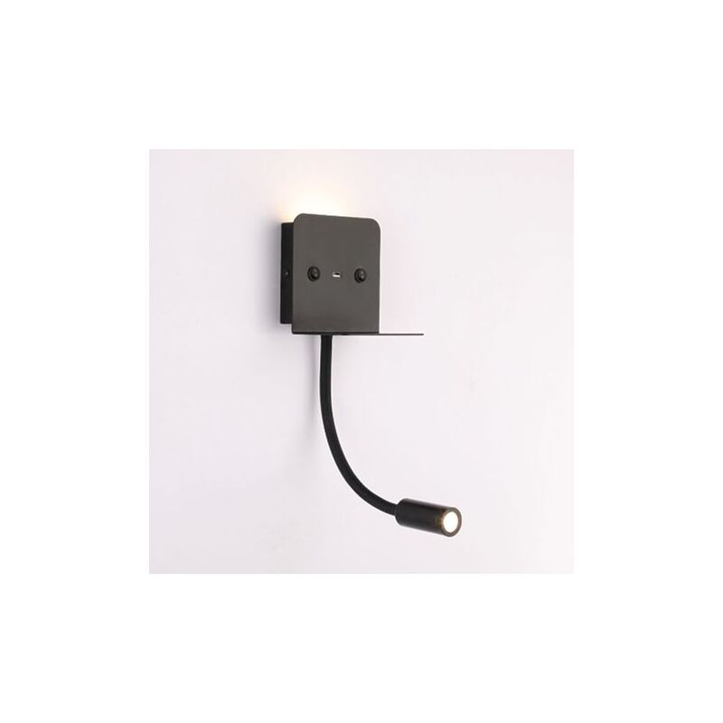 Applique murale + liseuse led 'Slange' 3W avec port usb Noir - Noir