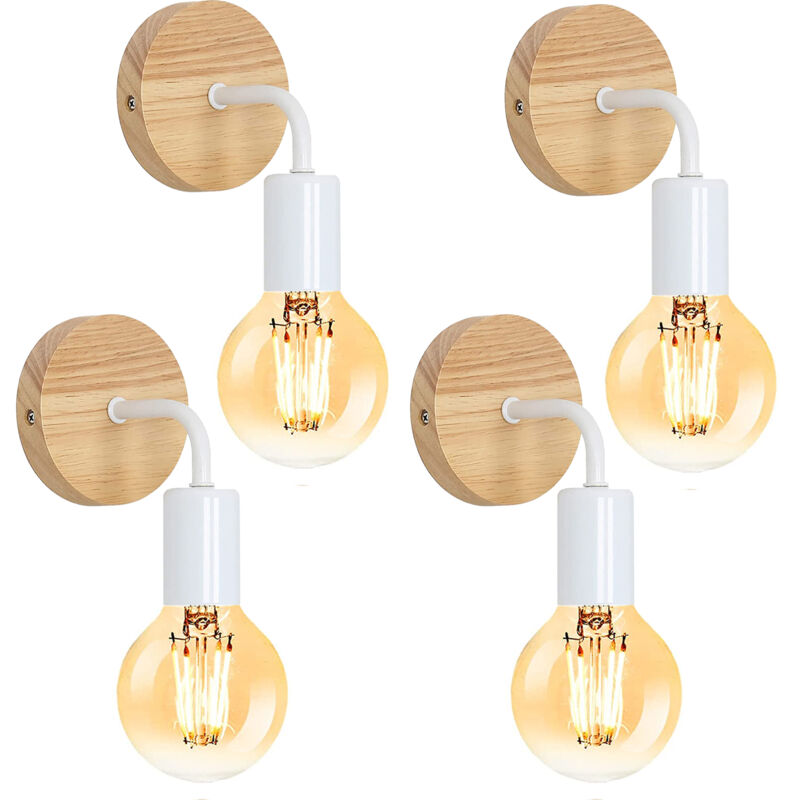 Applique Murale Industrielle en Bois Vintage Blanc, Lampe de Murale Réglable à 360 °, Ampoule E27 Rétro Antique Rustique Lumière Pour Salle de Bain Applique Murale Industrielle en Bois Vintage Blanc, Lampe de Murale Réglable à 360 °, Ampoule E27 Rétro Antique Rustique Lumière Pour Salle de Bain