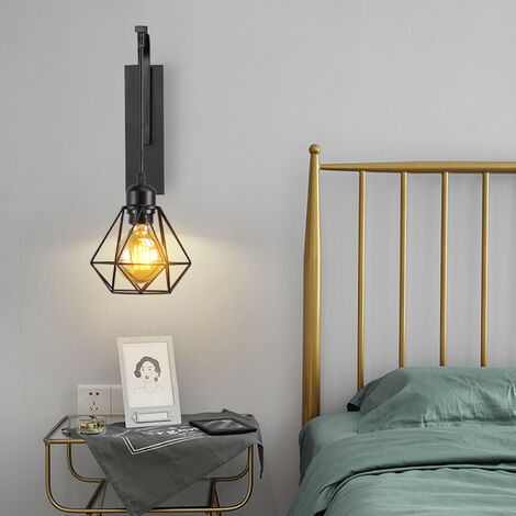 Applique murale luminaire vintage design rétro en fer bois E27 lustre suspension éclairage intérieur salon chambre cuisine noir
