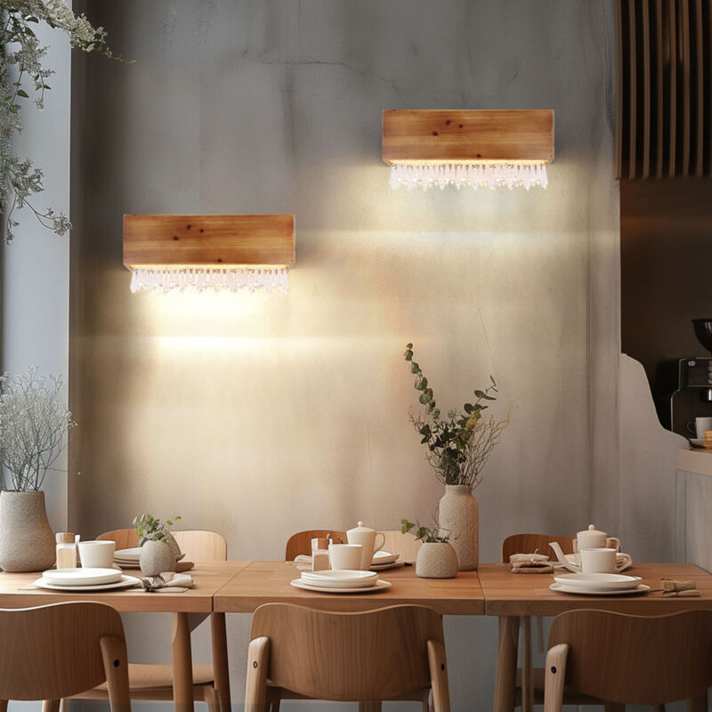 Applique murale lumineuse en bois, lampe de couloir, lampe de salon, applique murale led avec cristaux, 12 w 430 lm blanc chaud, l x h 37 x 17 cm,
