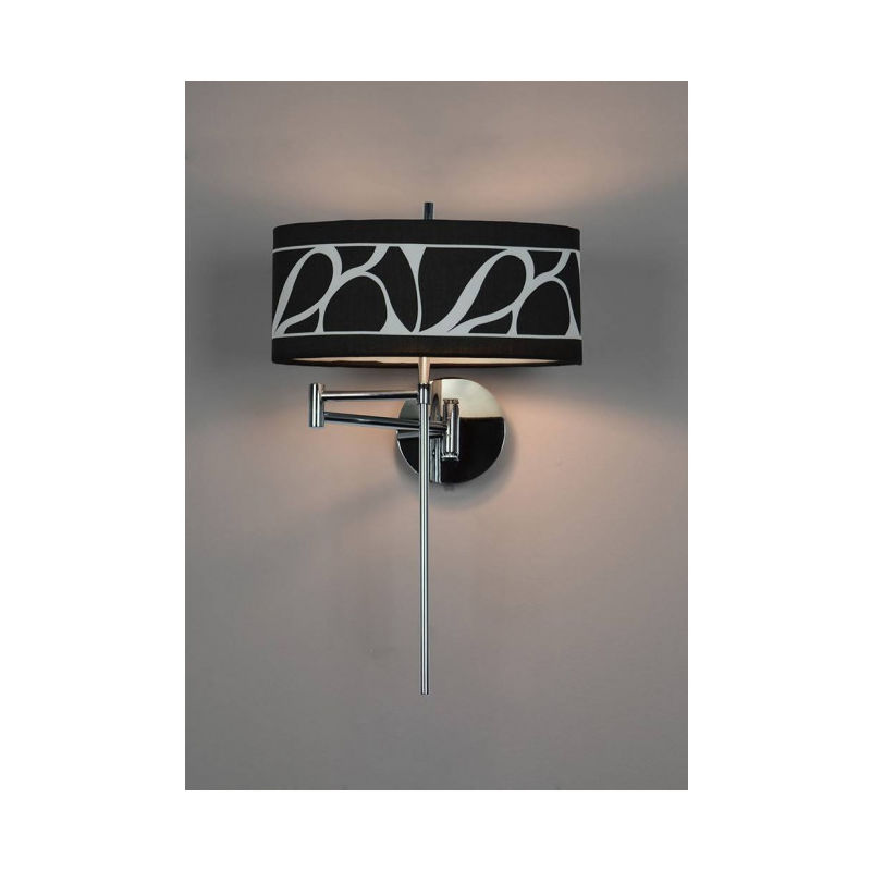 Diyas - Applique murale Manhattan 1 Ampoule E14 Swing Arm, chrome poli/verre dépoli avec Abat jour noir - Chrome