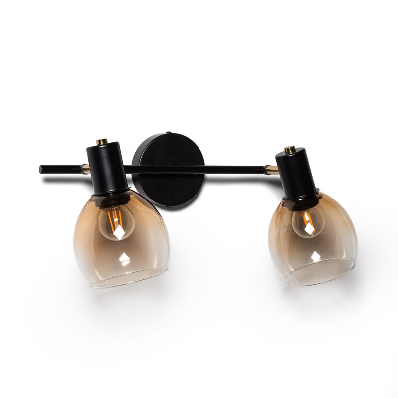 Applique Murale Métal et Verre Abiel 2 Spots Noir