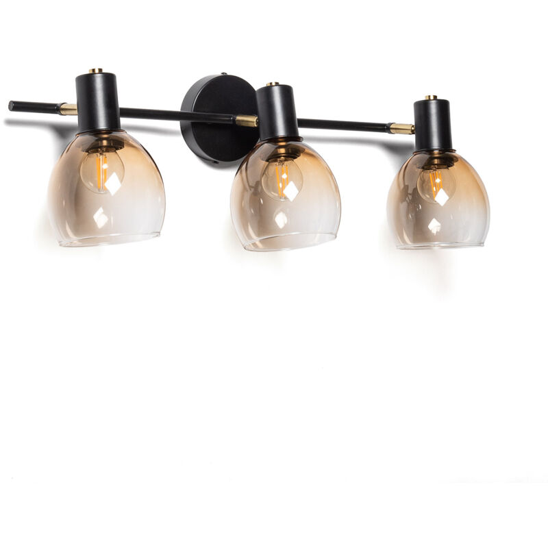 Ledkia - Applique Murale Métal et Verre Abiel 3 Spots Noir