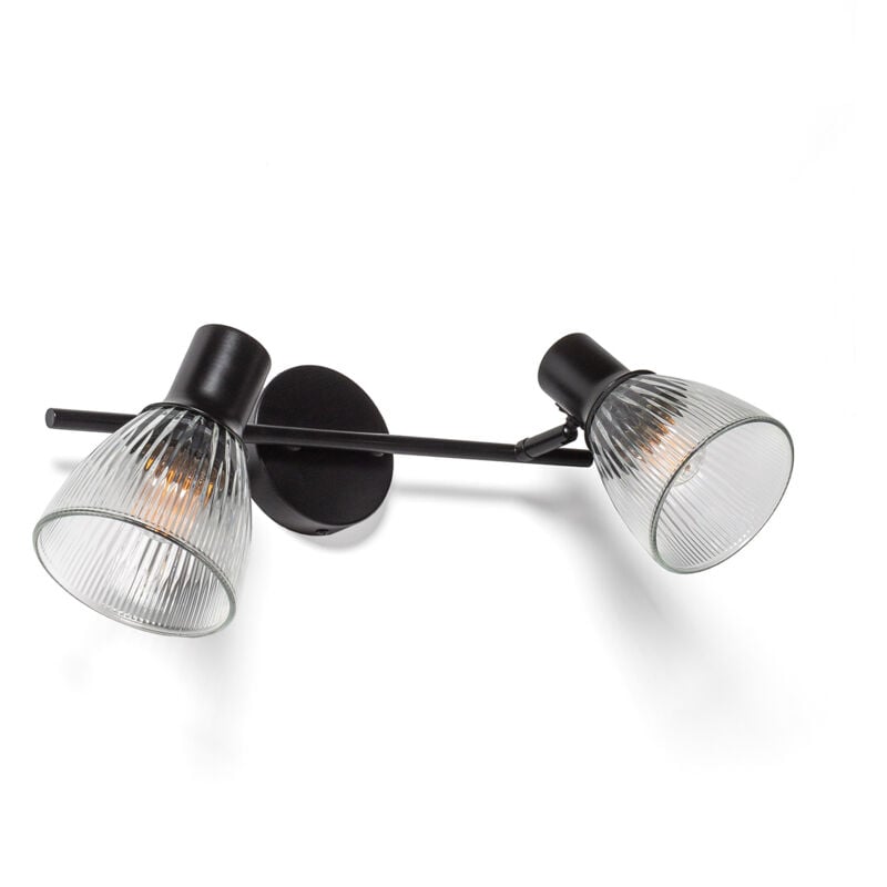 Ledkia - Applique Murale Métal et Verre Aron 2 Spots Noir