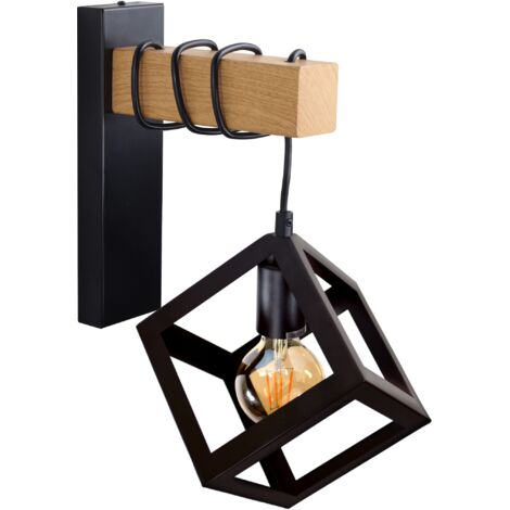 Applique murale métal noir bois 1xE27 Sweden Polux