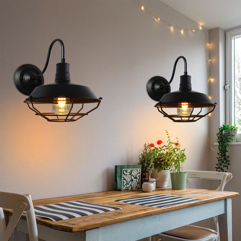 Applique Murale Industrielle Rétro Lamp Murale Métal Pot Couvercle Lumières Murale Créatif E27 Ø26cm Noir - 2Pcs