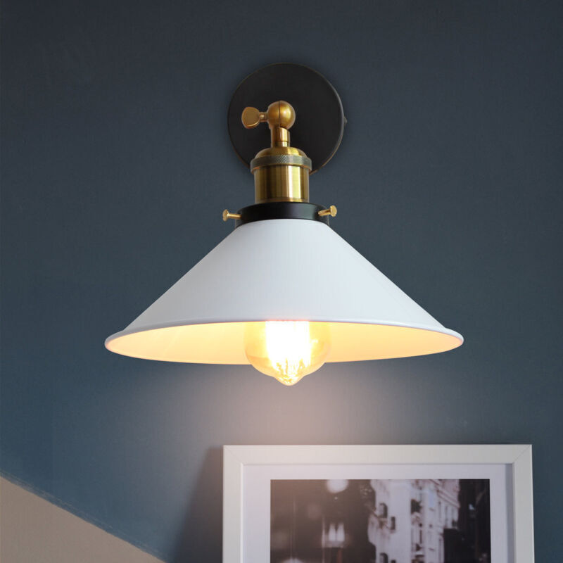 Applique Murale Métal Style Parapluie 220mm Blanc E27, Lampe Rétro Plafonnier Industrielle Eclairage Suspension Luminaire, (Ampoule non compris)