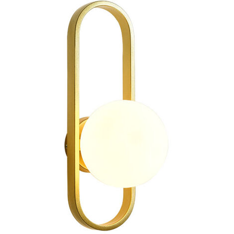 Applique murale moderne, 1 lampe de bureau avec abat-jour sphérique en verre blanc pour chambre à coucher, salon, salle à manger, lanterne décorative/dorée (lumière chaude monochrome 12 W)
