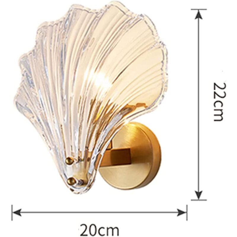 Applique Murale Moderne avec Abat-jour Coquillage en Cristal Lampe Murale avec Supporten Métal en Laiton Luminaire de Mur en Verre pour Chambre,