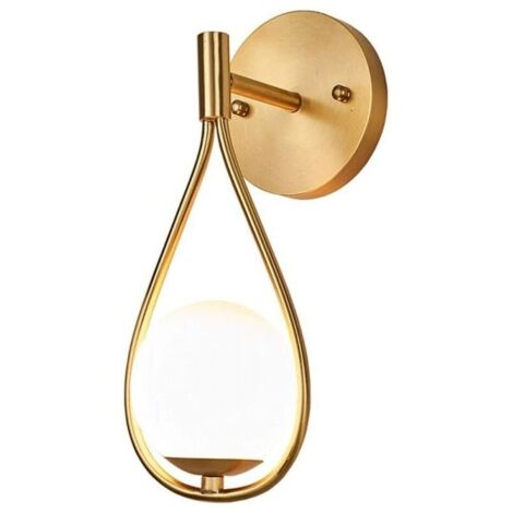 Applique murale moderne avec abat-jour globe en verre blanc, douille E27, 1 ampoule, accessoires d'éclairage, applique murale goutte d'eau pour chambre à coucher