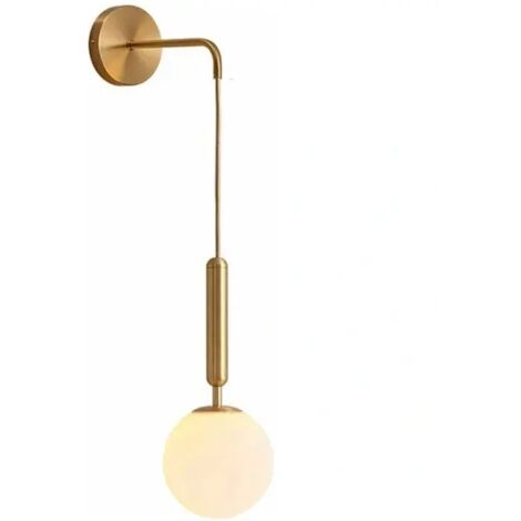 Applique murale moderne avec abat-jour suspendu en verre E27, lampe de chevet minimaliste de style nordique pour chambre à coucher (laiton blanc)