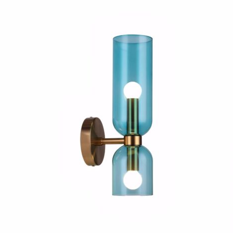 Applique Murale Moderne avec Verre Soufflé Asymétrique – Lampe Murale Double Éclairage avec Douille E14 pour Chambre Couloir Salle de Bain (bleu)