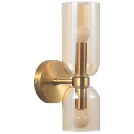 Applique Murale Moderne avec Verre Soufflé Asymétrique – Lampe Murale Double Éclairage avec Douille E14 pour Chambre Couloir Salle de Bain (doré)