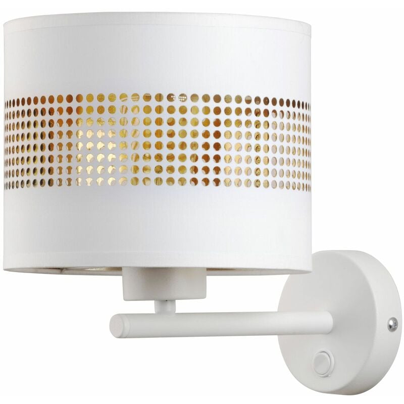 Applique Murale Moderne Blanc Or h: 28 cm E27 Tissu Métal Luminaire de Mur Chambre à coucher Salon