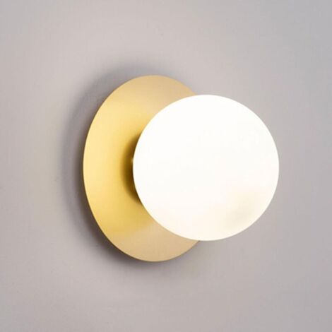 Applique murale moderne dorée, applique murale en fer style milieu du siècle avec globe en verre blanc, culot E27,pour chambre, décoration élégante