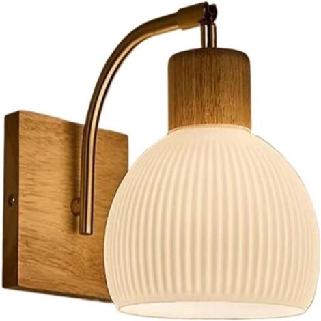 Applique murale moderne du milieu du siècle, en bois massif et verre blanc laiteux côtelé, lampe de chevet rétro minimaliste pour la chambre, le couloir (B)