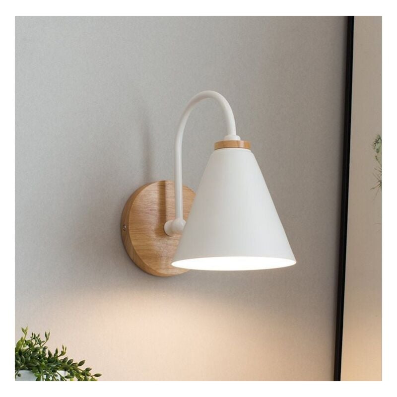 Applique Murale Moderne En Bois (Blance) Applique Murale Rétro Minimaliste Lampe Murale Nordique E27 Pour Salon Chambre Étude Porche Couloir