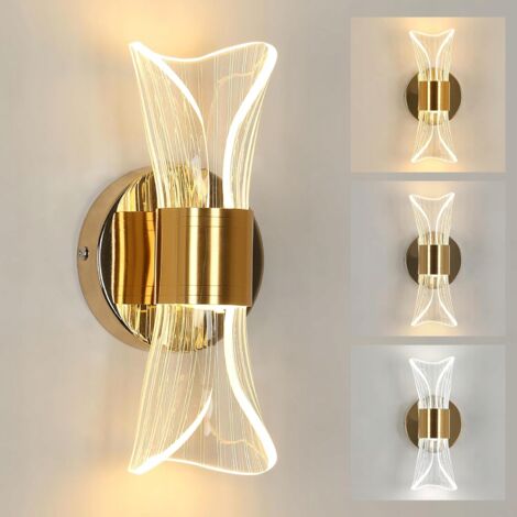 Applique murale moderne en cristal à LED, dorée, 12 W, 3 couleurs