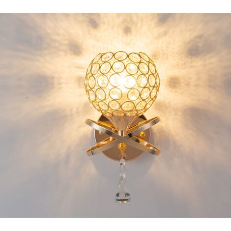 Applique murale moderne en cristal Applique murale d'intérieur avec grande boule de cristal LED Applique murale de chevet vintage pour salle à manger Salon Chambre LED--Sans source lumineuse (dorée)