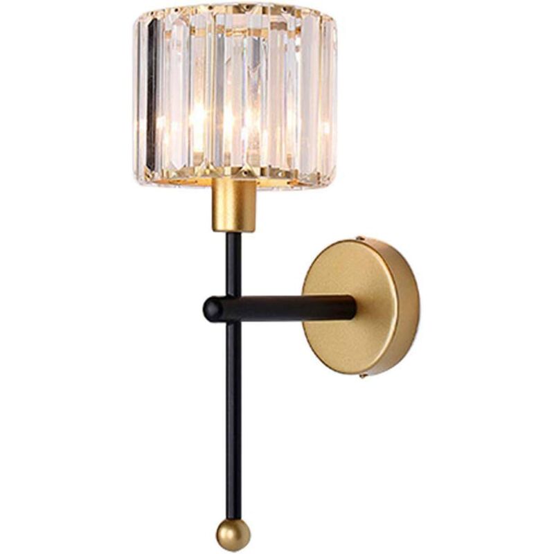 Applique murale moderne en cristal rond, Lampe de murale de chevet industrielle rétro E14 pour salon de chambre à coucher (Noir)