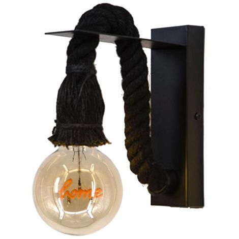Applique murale moderne Mila métal et corde noir Avec Ampoule LED