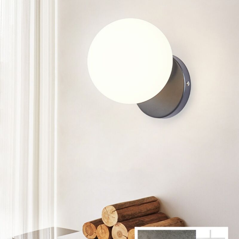 Applique Murale Moderne Plafonniers Luminaires Verre Lampe Murale Interieur E27 Blanc Laiteux + Noir