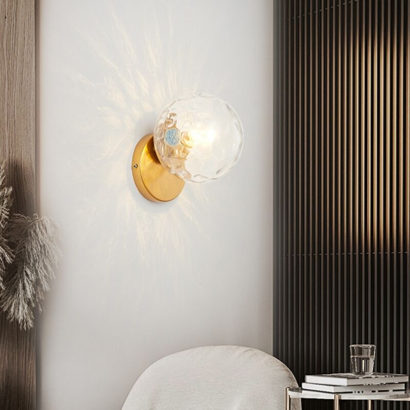 Applique Murale Moderne Plafonniers Luminaires Verre Lampe Murale Interieur E27 Transparent + Cuivre