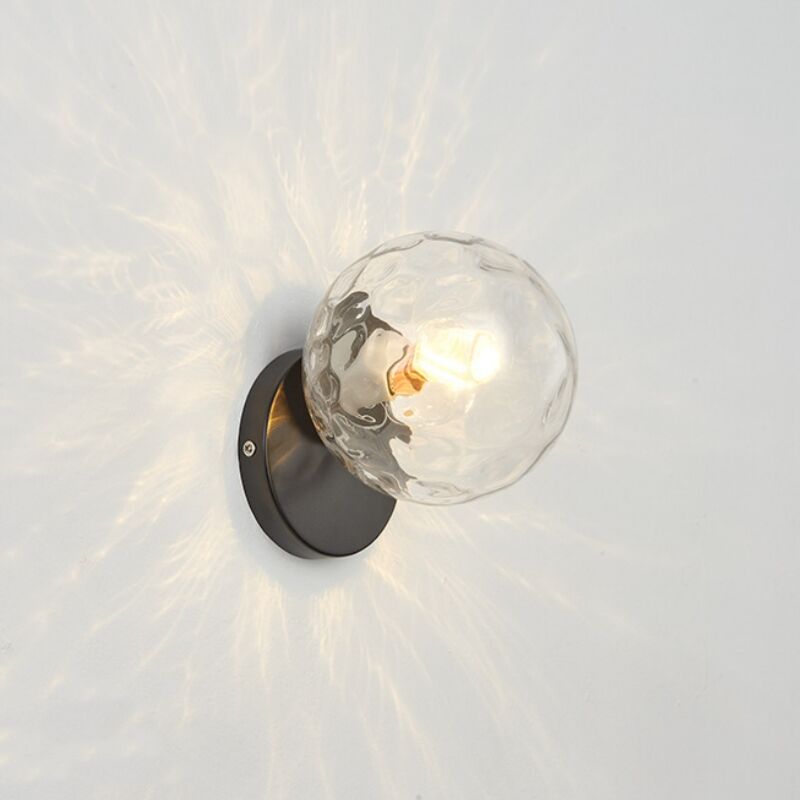 Applique Murale Moderne Plafonniers Luminaires Verre Lampe Murale Interieur E27 Transparent + Noir