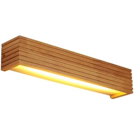 Applique murale moderne vintage en bois massif à LED couleur bois (35 x 8 x 8 cm)