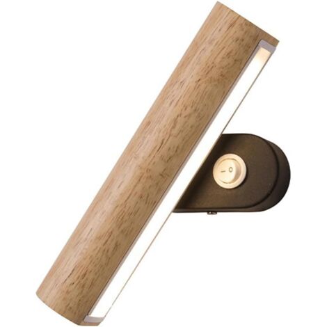 Applique murale nordique en bois avec interrupteur – Lampe LED orientable (6 W, 12 pouces) – Luminaire intérieur à raccordement direct – Applique murale réglable en acrylique pour chambre, chevet, hôt