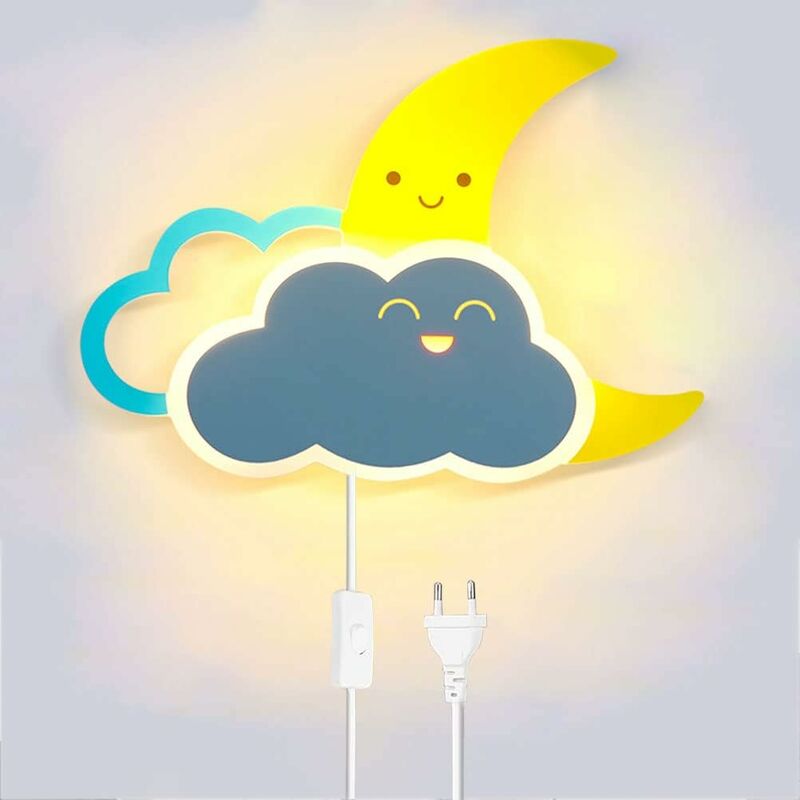 Applique murale nuage LED pour enfants avec interrupteur et prise Applique murale pour chambre d'enfant avec câble 8W Lampe de nuit murale Chambre
