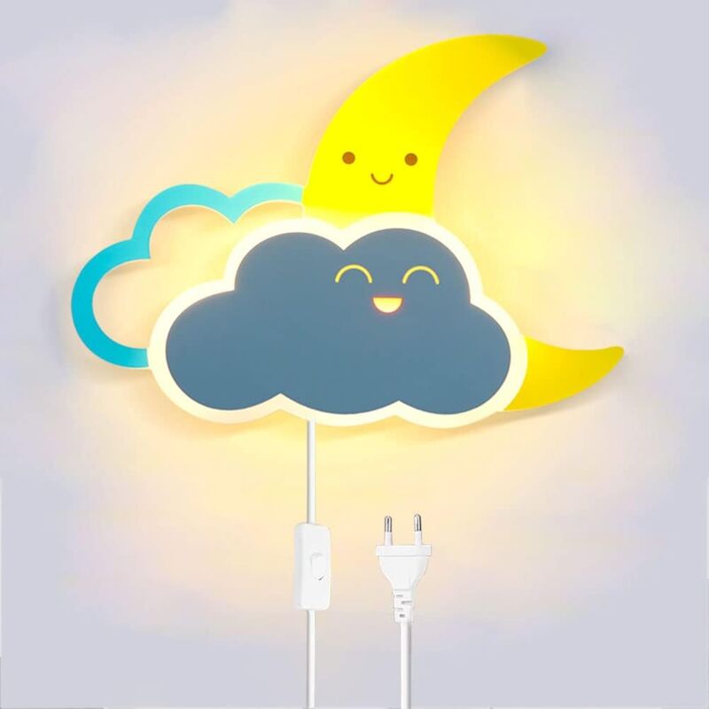 Applique murale nuage led pour enfants avec interrupteur et prise Applique murale pour chambre d'enfant avec câble 8W Lampe de nuit murale Chambre