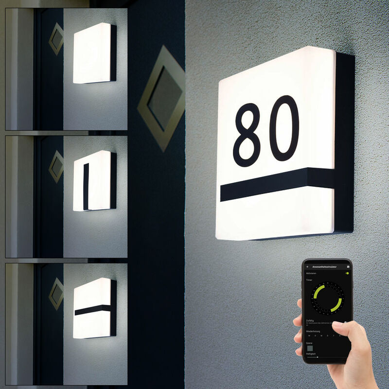 eglo - applique murale numero de maison lampe d'exterieur smart led dimmable anthracite, controle par application, 14w 1400lm 3000k, lxlxh 21,5 x