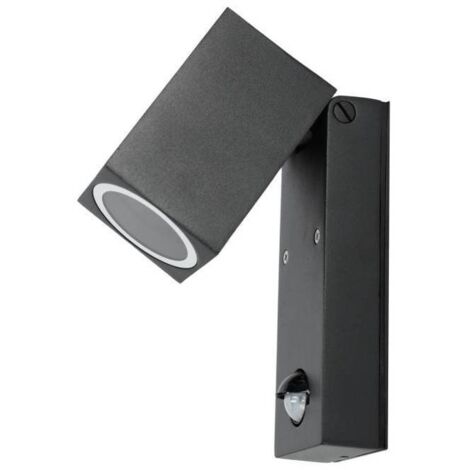 Applique murale orientable carré noir design extérieur + Détecteur de mouvements pour ampoule GU10