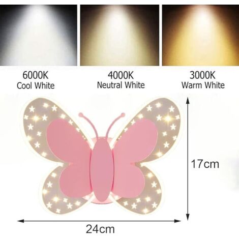 Applique murale papillon LED réglable avec interrupteur, lampe de chevet enfant, veilleuse filaire, applique moderne