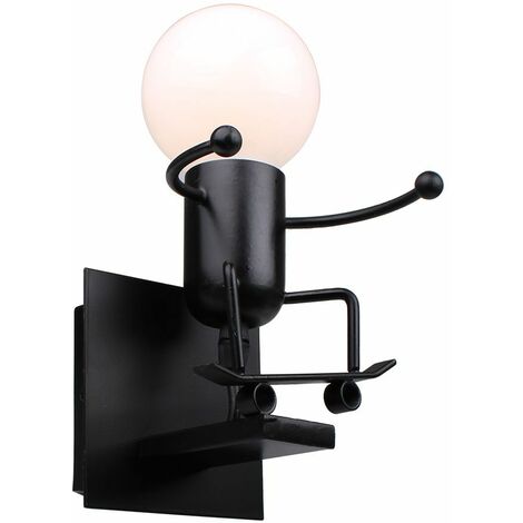 Applique Murale Petit Gens de Fer Ski , Lampe de Mur Noir Créative Style Contemporain et Rétro Lumière pour Chambre Chevet Chambre d'enfants Couloir (Noir)