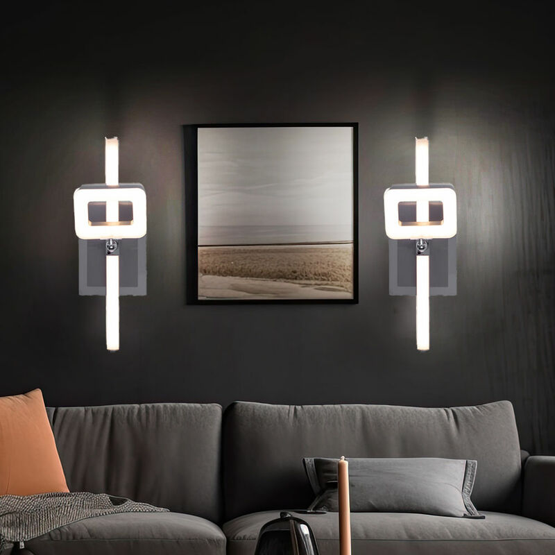 Applique murale pivotante avec interrupteur éclairage d'escalier led, nickel chromé mat, 1x led 6W 540Lm, LxPxH 25x7x15,5 cm, lot de 2