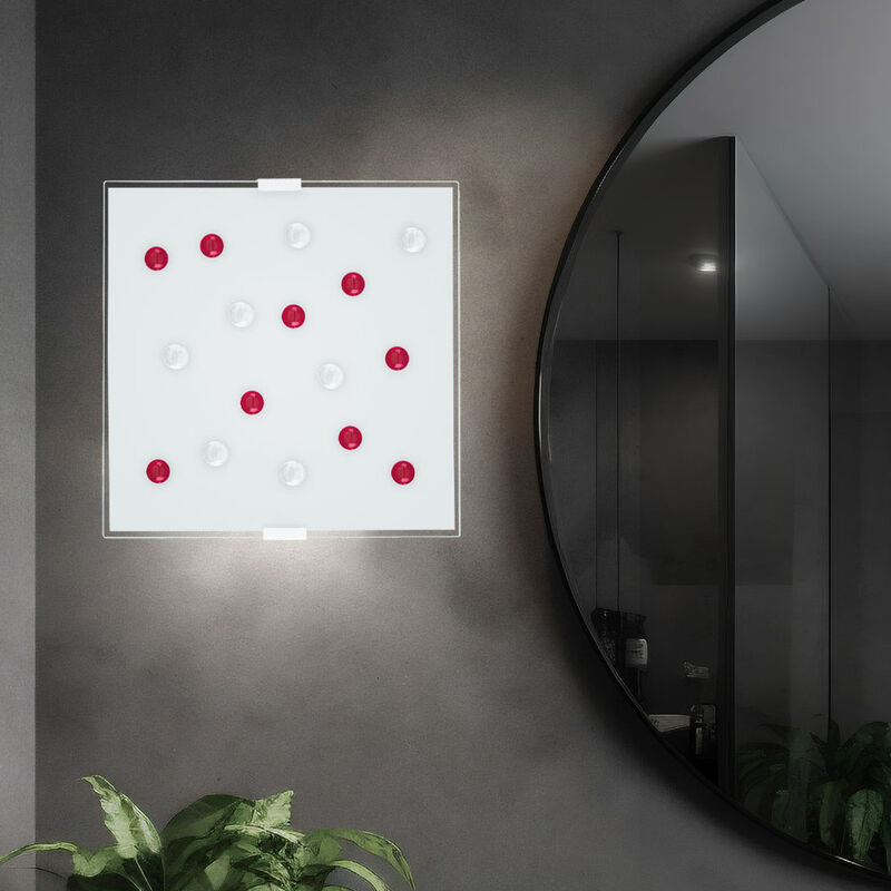 Etc-shop - Applique plafonnier en verre satiné lampe de couloir lampe de salon, pierres de verre rouges et claires, 2x E14, LxlxH 29 x 29 x 6,5 cm