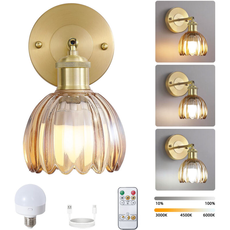 Applique murale rechargeable avec télécommande, lampe de chevet LED sans fil, intensité variable, 3 températures de couleur 3000K-6000K, avec ampoule