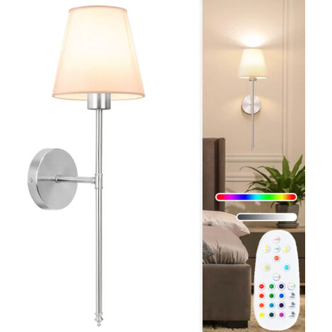 Applique murale rechargeable sans fil avec télécommande, intensité variable, 3 températures de couleur réglables, modes d'éclairage RVB, argent