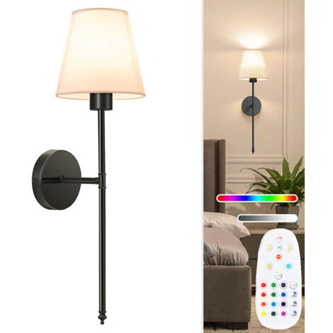Applique murale rechargeable sans fil avec télécommande, intensité variable, 3 températures de couleur réglables, modes d'éclairage RVB, noir