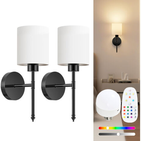 Applique murale rechargeable sans fil avec télécommande, intensité variable, 3 températures de couleur réglables, modes d'éclairage RVB, noir