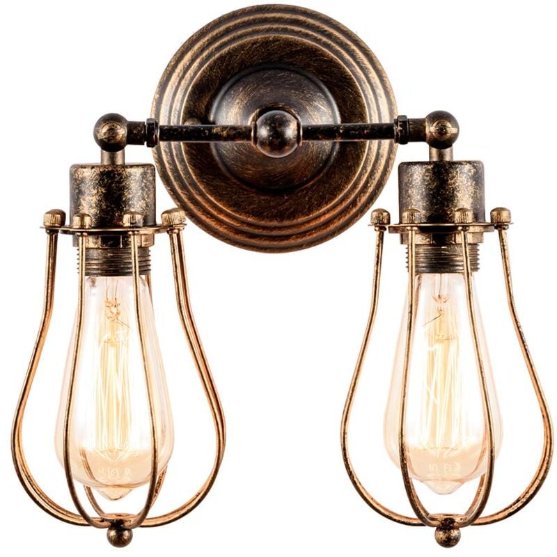 Applique Murale Rétro 2 Lumières Applique Murale Vintage En Métal Lampe Murale D'Intérieur Pour Chambre à Coucher, Café, Bar, Bronze