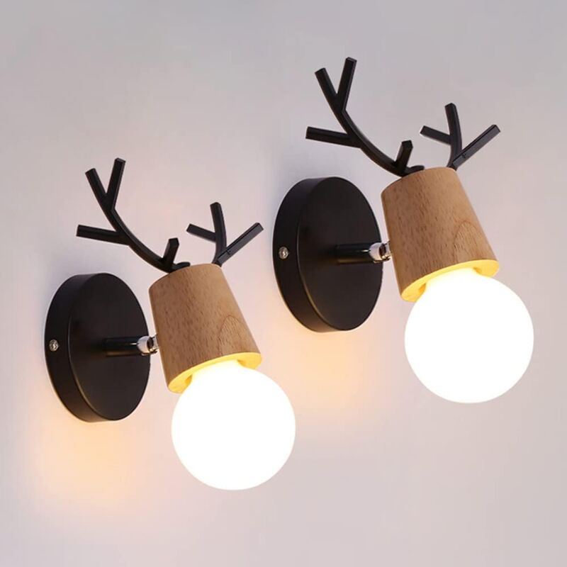Applique Murale Rétro 2 Pack, Créative Design Antler Lampe Murale en Bois, Éclairage Mural Métal Vintages, Réglable Lampes Murale Interieur pour
