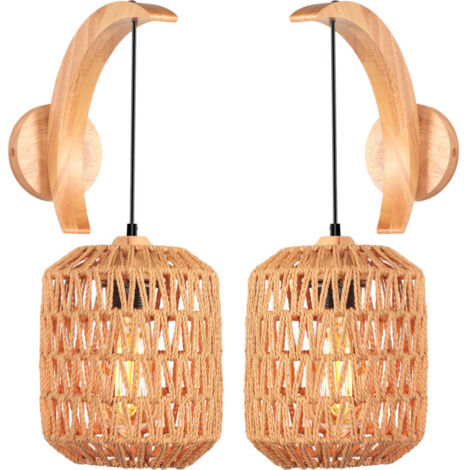 Applique murale rétro, abat-jour en rotin, orientable, diamètre 16 cm - Lot de 2